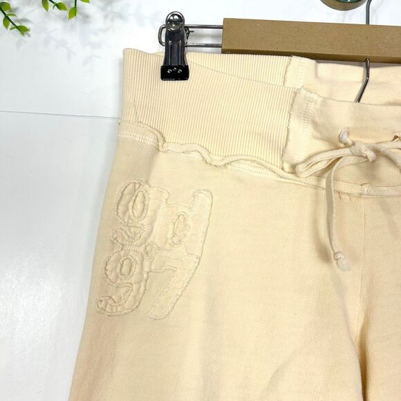 Golddigga Track Pants y2k Womens Large Cream Flare Leg Sweatpants Drawstring 90s - Picture 7 of 16